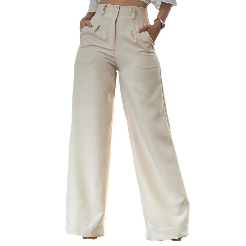Calça Feminina Pantalona Social Alfaiataria Wide Leg Cintura Alta Promoção