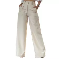 Calça Feminina Pantalona Social Alfaiataria Wide Leg Cintura Alta Promoção
