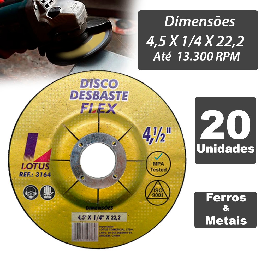Kit 20 Discos Desbaste Limpeza Rebarbamento De Ferros Metais 4.1/2 Flex - Lotus