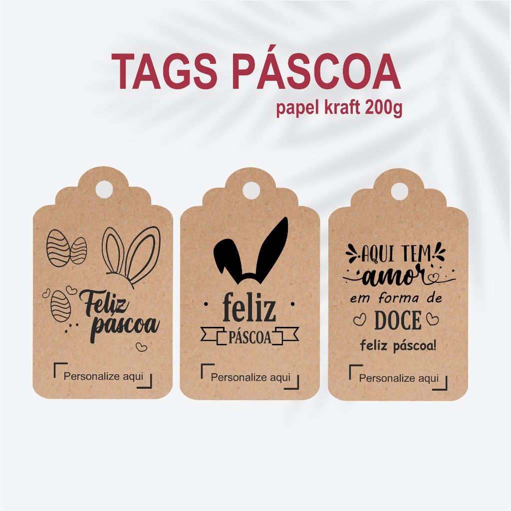 Etiqueta tag páscoa personalizada papel kraft