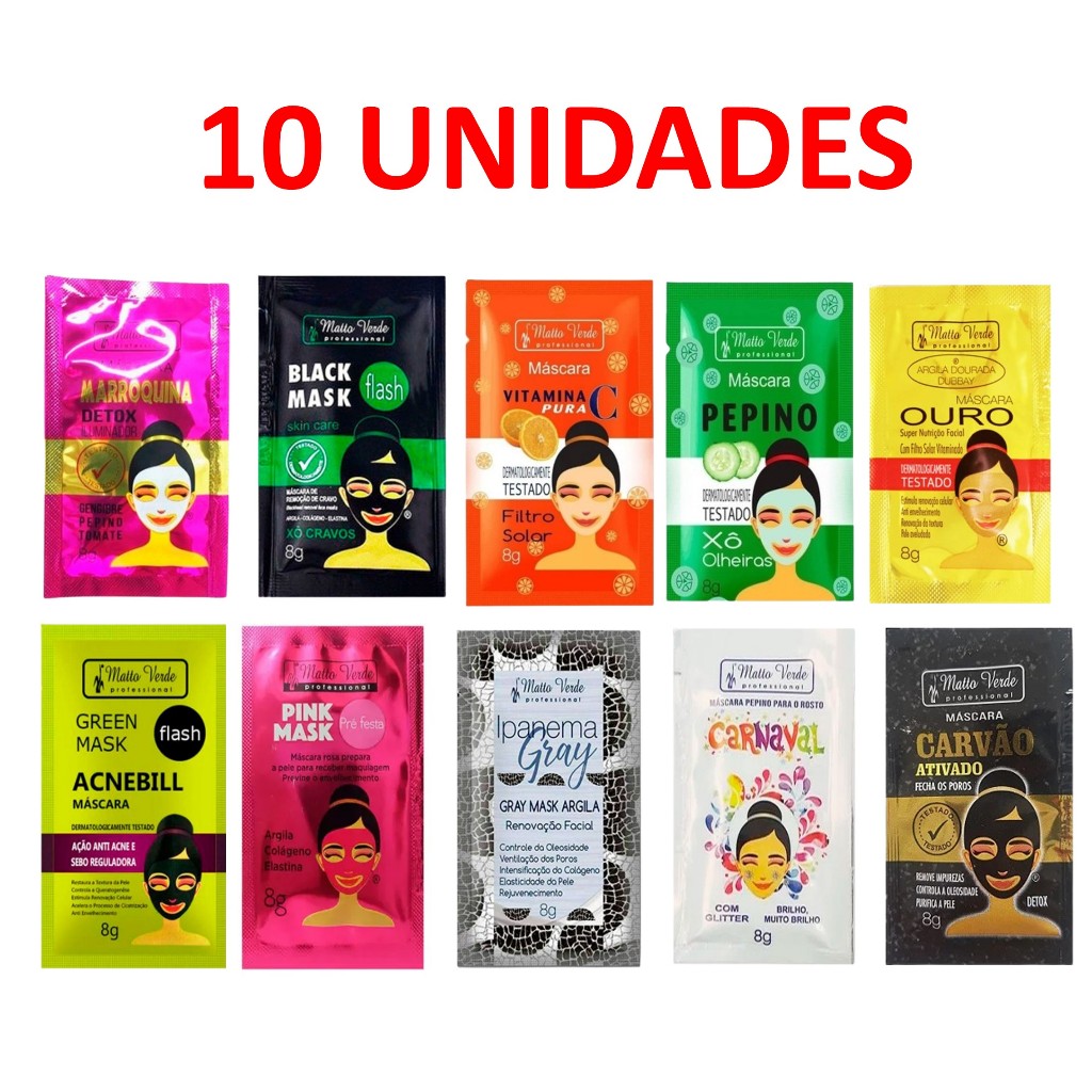 Kit Máscara Creme Facial Sachê - 10 unidades em Oferta na Shopee