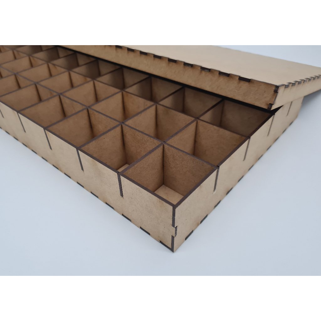 Caixa Organizadora Com Tampa E Divisórias Mdf 50x25x5cm 50 Nichos