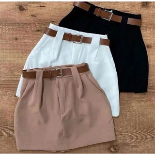 Short Saia Tendência Alfaiataria con Cinto
