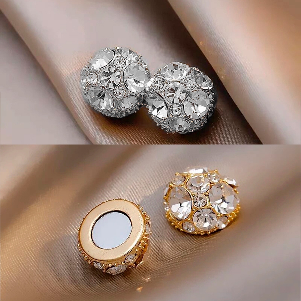Brinco de pressão magnético leve e luxuoso temperamento feminino clipes de orelha para celebridades da internet dourado prata coreano pedra pedrinha zircônia strass Brincos Redondo não precisar de ter furo