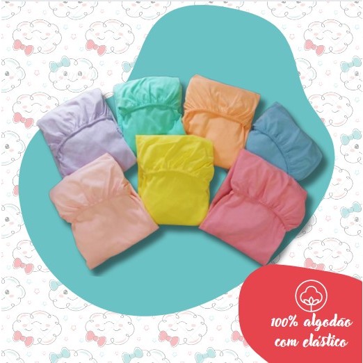 Kit 2 Unidades Lençol Mini Berço infantil Com Elástico Malha 100% Algodão em Oferta na Shopee