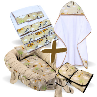 Kit Toalha de Banho Bebê Forrada +  Ninho Redutor de Berço + 6 Toalha de Ombro + Trocador ...