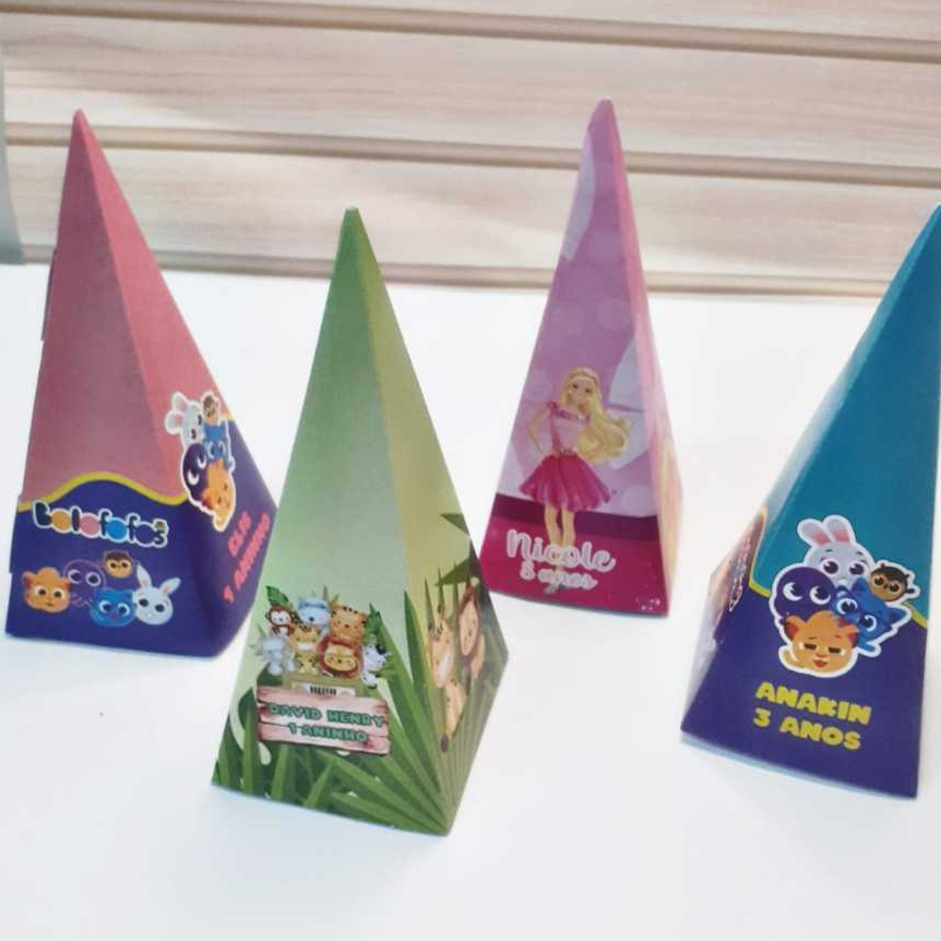 Caixas Pirâmide Personalizada - Lembrancinhas de Aniversário infantil- TODOS OS TEMAS