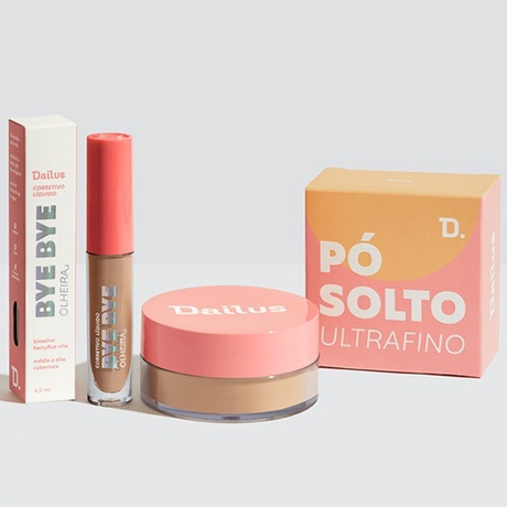 Kit Dailus Corretivo Líquido Bye Bye Olheira + Pó Solto Ultrafino *Alta Cobertura* Novo
