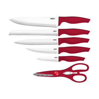 Conjunto De Facas Brinox Cross 6 Peças Aço Inox Com Cabo Vermelho