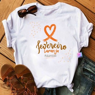 T-Shirt Baby look feminina/Prevenção Contra o câncer/ Dia Mundial contra o Câncer/Fevereiro Laranja e Roxo/Lacinho Laranja e Roxo/Conscientização/Combate contra a Leucemia.