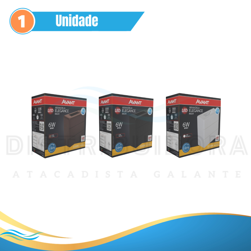 Arandela Led Elegance Rischi Café/Branca/Preta 6w IP65 3000K Luz Amarela Bivolt - Avant Distribuidora Avant