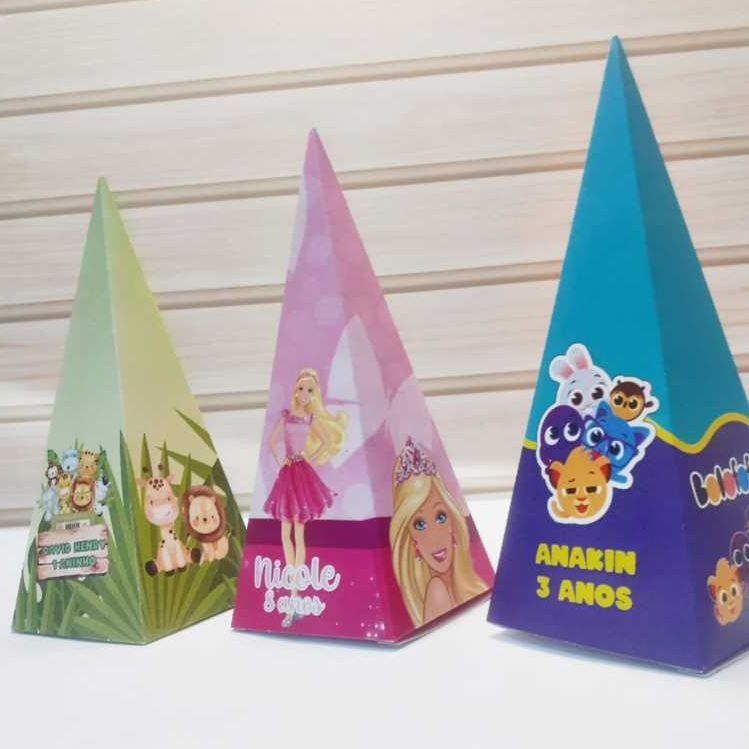 Caixa Caixinha cone Piramide Personalizado lembrancinha festa infantil - todos temas