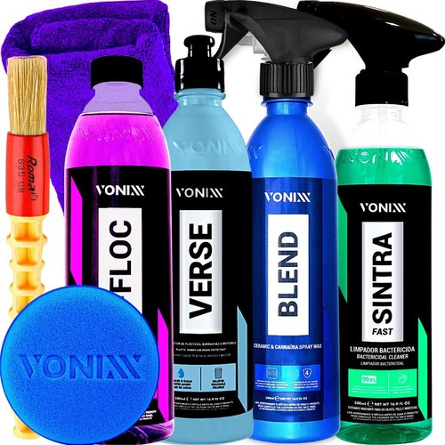 Kit Shampoo V-Floc pH Neutro Cera Blend Vitrificadora Sintra Fast Verse 500ml Vonixx