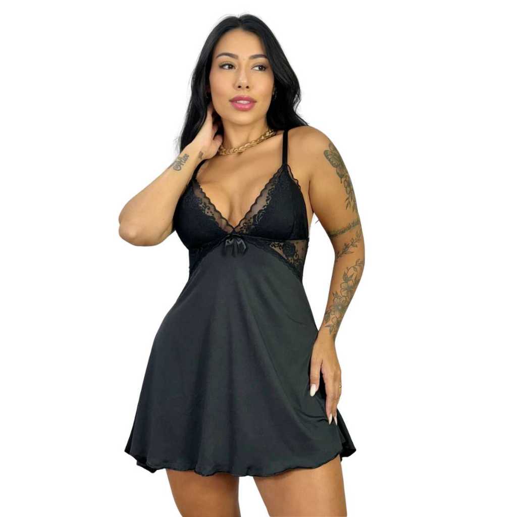 Camisola com Calcinha sem Bojo Renda Feminina Renda Linha Noite Lingerie Alça Regulável