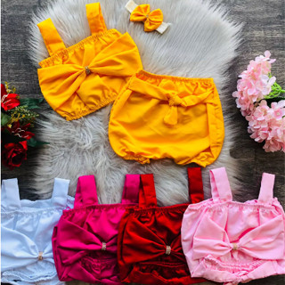 Conjunto para BEBES Shorts e Blusinha com Laço / Conjunto Shorts e Cropped para bebe / Diversas Cores / Tamanho Único