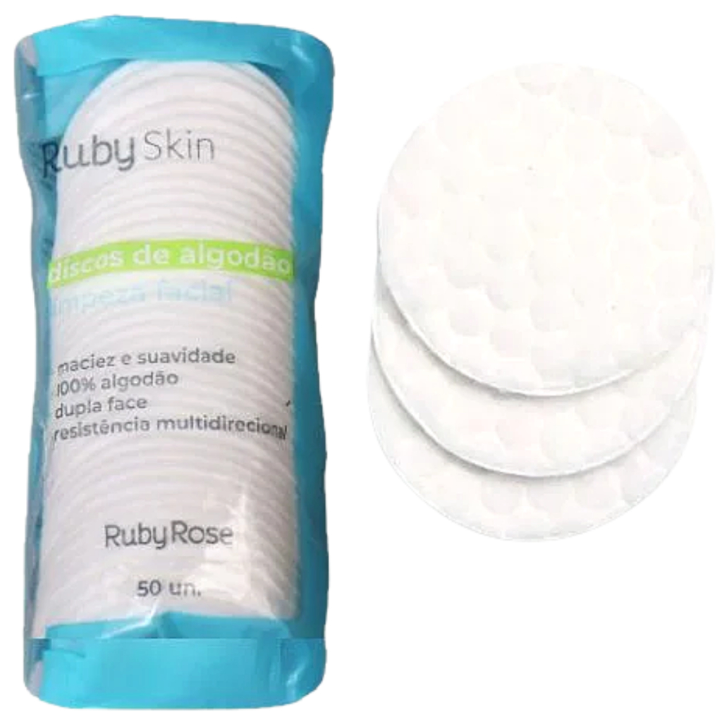 Kit Com 50 Algodão Em Disco Limpeza Facial Dupla Face Ruby Skin HB-332 - Ruby Rose