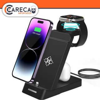 Carregador 3 em 1 20w Para AirPods Iphone Samsung e Relogio Apple Watch por Indução