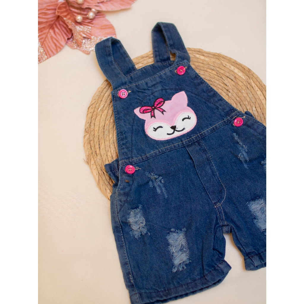 Jardineira Short Jeans Macacão Infantil Menina