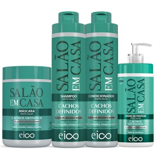 Kit Eico Shampoo 800ml e Condicionador 750ml Cachos Definidos Máscara De Tratamento Nutrição 1Kg e Creme Finalizador Cachos 600ml