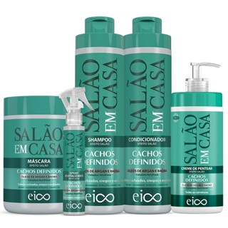 Kit Eico Cachos Definidos Shampoo 800ml e Condicionador 750ml Creme De Hidratação Óleo De Baobá 1Kg Spray Finalizador Cabelos Cacheados 120ml Creme Para Pentear Nutritivo 600ml