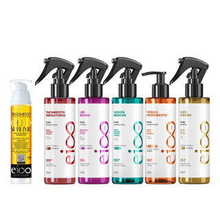 Eico Óleo Reparador e Reconstrutor Capilar Sublime Brilho Maciez e Nutrição Extrema 50ml Redução Volume e Friz Eico Professional Spray Fluido Revitalizante Reconstrutor Tratamento Obrigatório Protetor Térmico Filtro Solar 200ml.