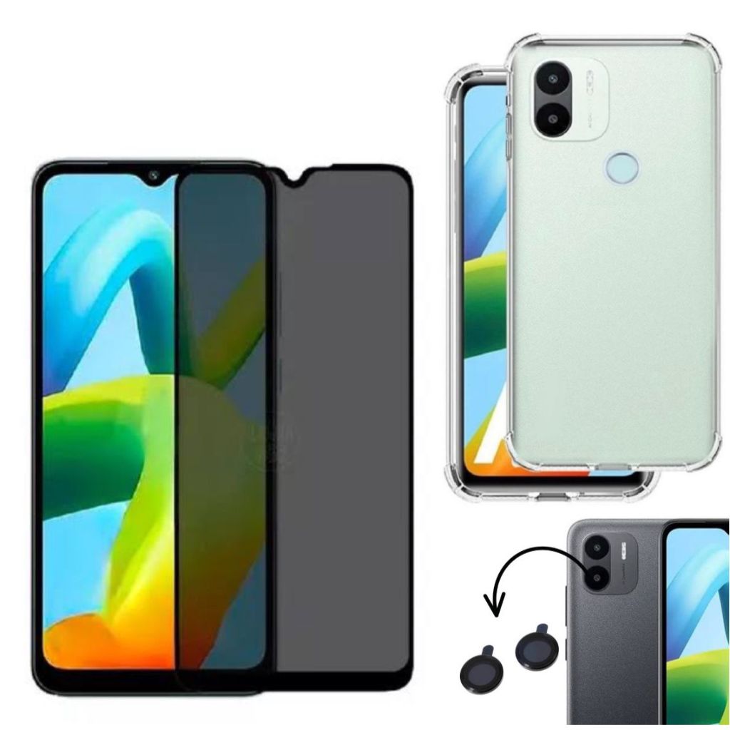 Kit 3X1 Xiaomi  Redmi A2 - Pelicula Privacidade Ceramica 9D + Capa Anti Impacto + Película Camera