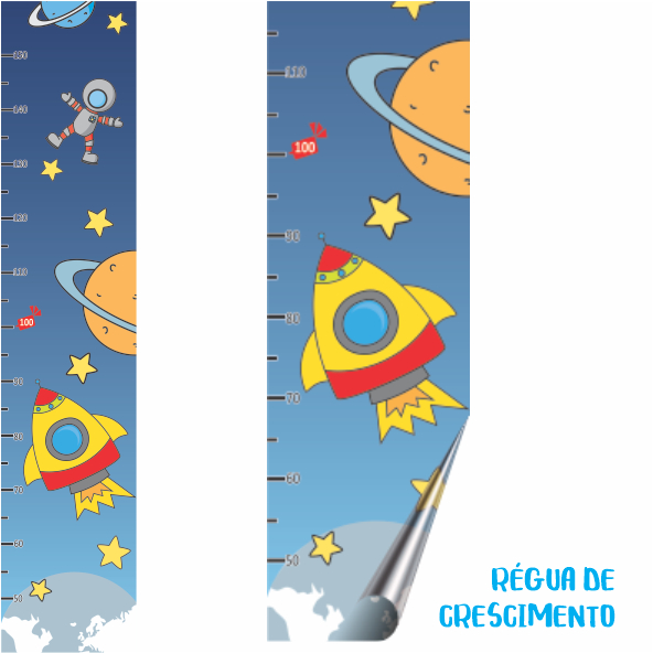 FOGUETE RG0.015 - Adesivo_Infantil_ Régua de Crescimento_ ESPAÇO, FOGUETE