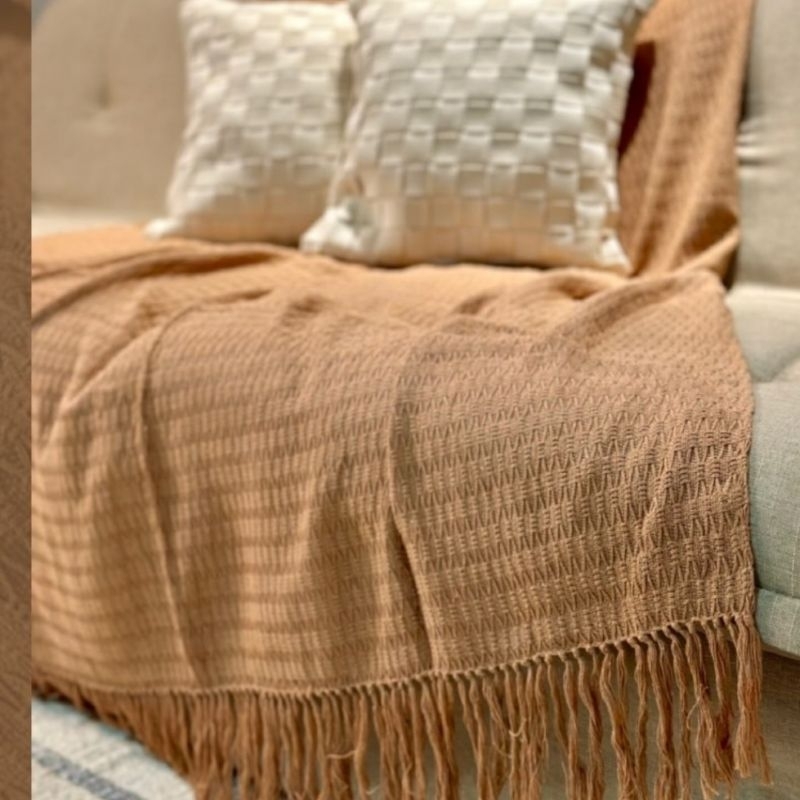 Manta Xale Chale Decorativo Favo de Mel Algodao para Sofa Poltrona Cama Posta Decoraçao Minimalista Boho Rustica Sala Casa Quarto Ideia Presente Mulher Esposa Noiva