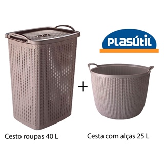 cesto de roupas 40 litros + cesta com alças 25 litros KIT lavanderia da Plasútil em Oferta na Shopee
