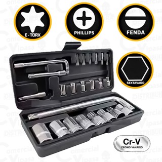 Kit Jogo De Ferramentas Soquetes 24 Peças Cromo Vanádio Completo Titanium
