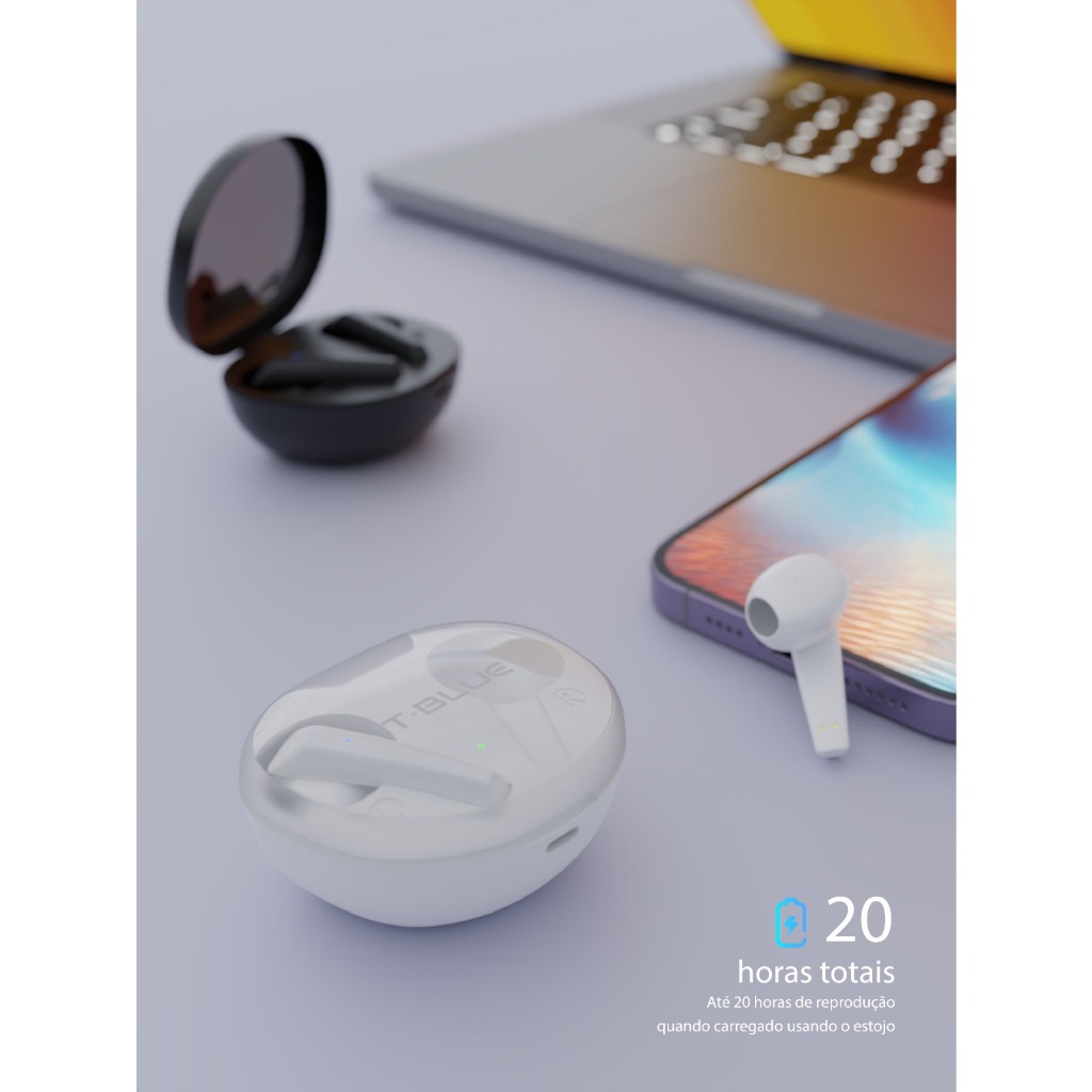 Fones de ouvido sem fio, Fones de ouvido Bluetooth IT BLUE Bluetooth 5.2 HD Som estéreo, Touch, 2 Modos, Branco