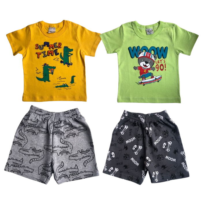 Conjunto Manga Curta Bermuda Menino Conjunto Estampado Short Infantil Cato Lele Verão Tamanho 1 2 3 Infantil REF:2221/222