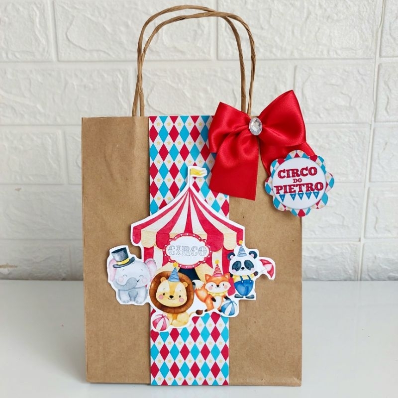Sacolinha Surpresa Kraft tema Circo Aquarela Menino (Fazemos qualquer tema) LEMBRANCINHAS, MIMOS, BRINDES, PERSONALIZADOS CIRCO AQUARELA MENINO