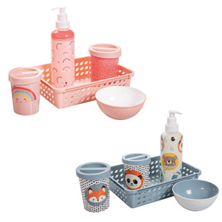 Kit Higiene Bebe Infantil Organizador Menina Menino Plasútil Safari Nuvem Rosa Azul