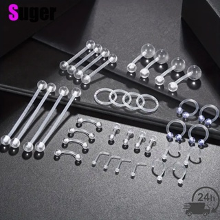 30 peças de kit de piercing retentores de plástico industrial barbell sobrancelha lábio nariz anel acrílico Daith Labret em forma de L barra de umbigo transparente cartilagem transparente hélice barra de argola piercing corporal para homens em Oferta na Shopee
