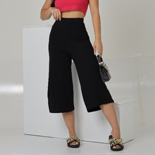 Calça Pantacourt Lisa De Malha Viscolycra Macia Cós Alto