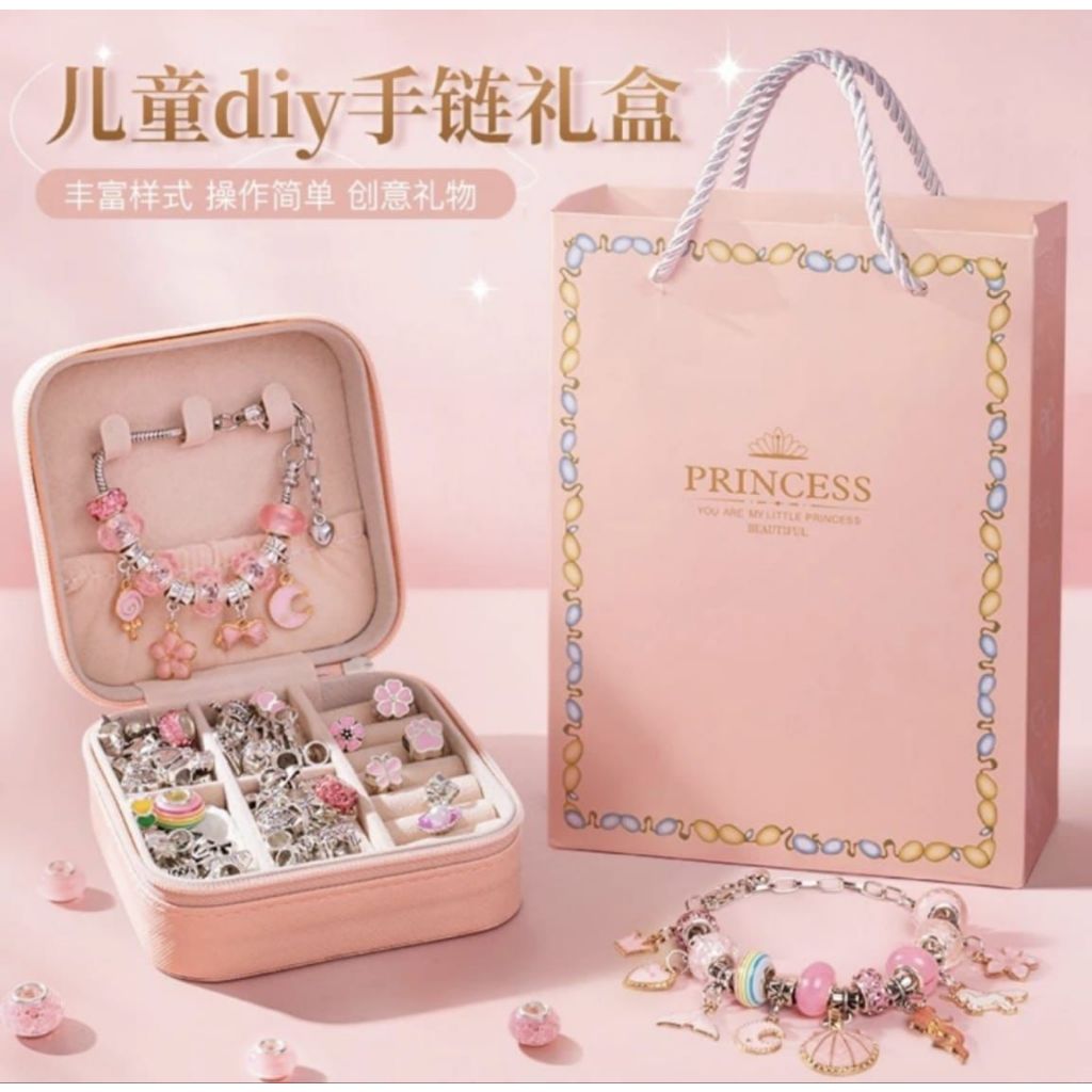 Kit Joia Pulseira Miçangas Berloques Diy Bracelete Princesas