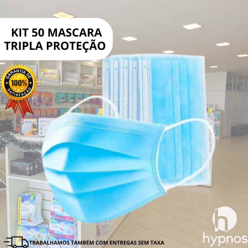 Kit 100 Máscara Descartável Cirúrgica Tripla Camada Proteção Facial Adulto - Com Clipe Nasal