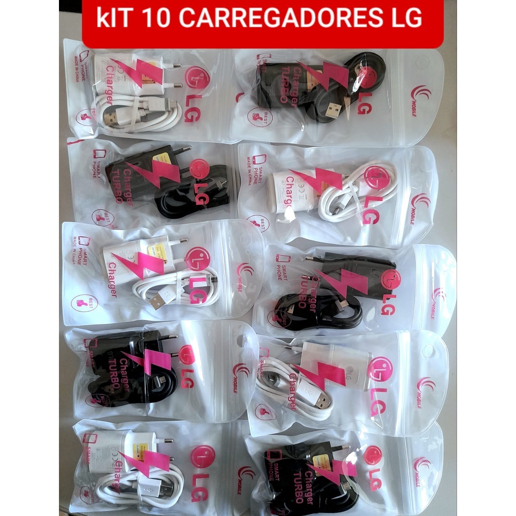 KIT Com 10 Carregadores LG Rápido Turbo K4 K8 K10 K11 K12 atacado para revenda