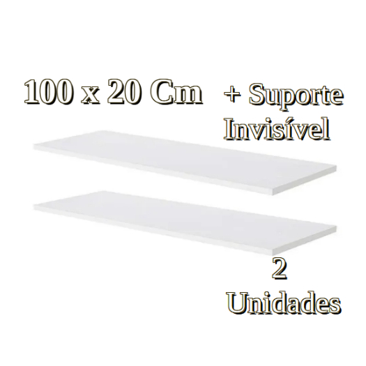 2 Prateleiras Lisa Mdf 15mm Branco 100x20 Cm Com Suporte Invisível e Bucha