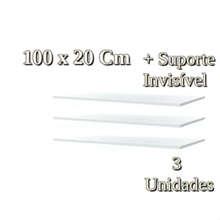 3 Prateleiras Lisa Mdf 15mm Branco 100x20 Cm Com Suporte Invisível e Bucha