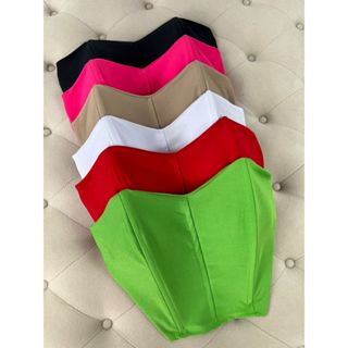 Cropped Feminino Top Sem Alça Suplex Verão Barbatanas Com Bojo Corselet Corset