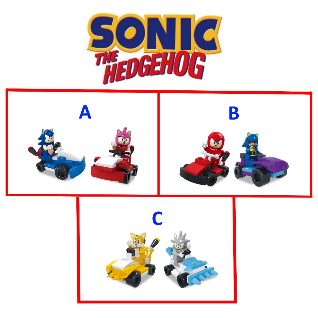 Sonic Kart - kit com 2 bonecos e 2 karts da turma do Sonic (Sonic, Amy, Knuckles, Tails...)