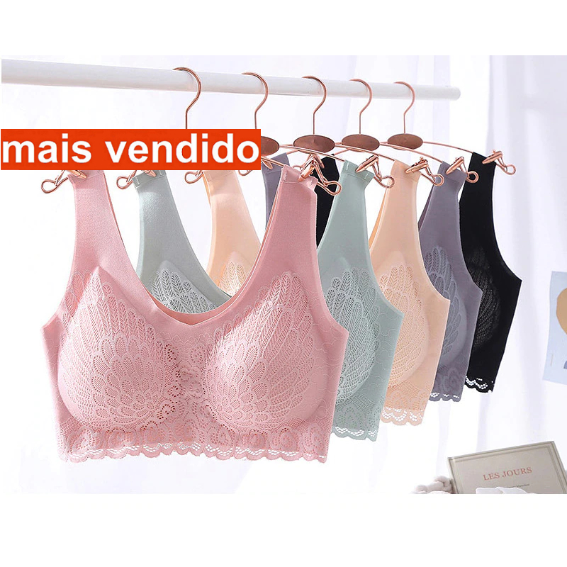 TOP Sutiã Sem Costura Renda 3D 5D Macio e Confortavel Latex com Bojo Removivel