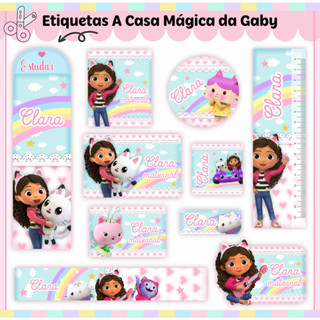 KIT DE ETIQUETAS ESCOLARES / TAG/CHAVEIRO DE IDENTIFICAÇÃO PARA MOCHILAS, ESTOJOS E LANCHEIRAS / KIT DE RÉGUA 15CM + MARCA PÁGINA TODOS PERSONALIZADOS COM NOME E SERIE/ANO ESCOLAR DO ALUNO - TEMA A CASA MAGICA DA GABY