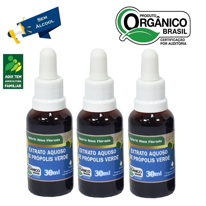 3 Extrato de Própolis Verde sem Álcool 30% P.V. (Orgânico).