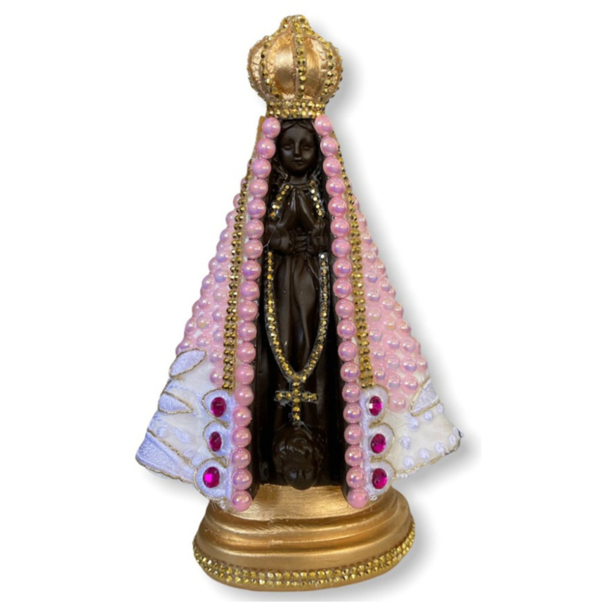 Imagem Nossa Senhora Aparecida Pérola Rosa Trabalhada 25cm