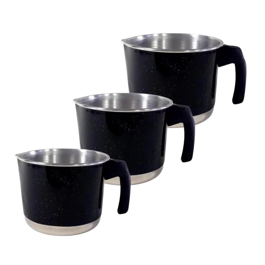 Jogo de 3 Caneco Leiteira Fervedor Canecão de chá, café, leite, em Alumínio Colorido Kit Vermelho, Rosa, Lilás