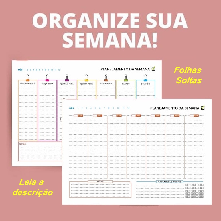 Planner Semanal - 26 ou 52 folhas A4 - não datado - Organizador Planejador Agenda permanente em Oferta na Shopee
