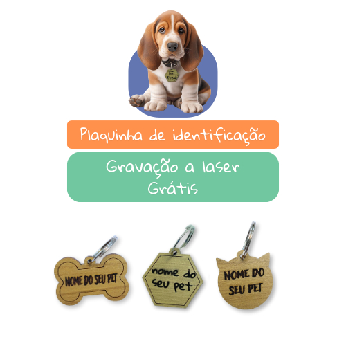 Plaquinha de Identificação Pet Personalizada Cachorro / Gato Gravada a Laser MDF e Metal em Oferta na Shopee